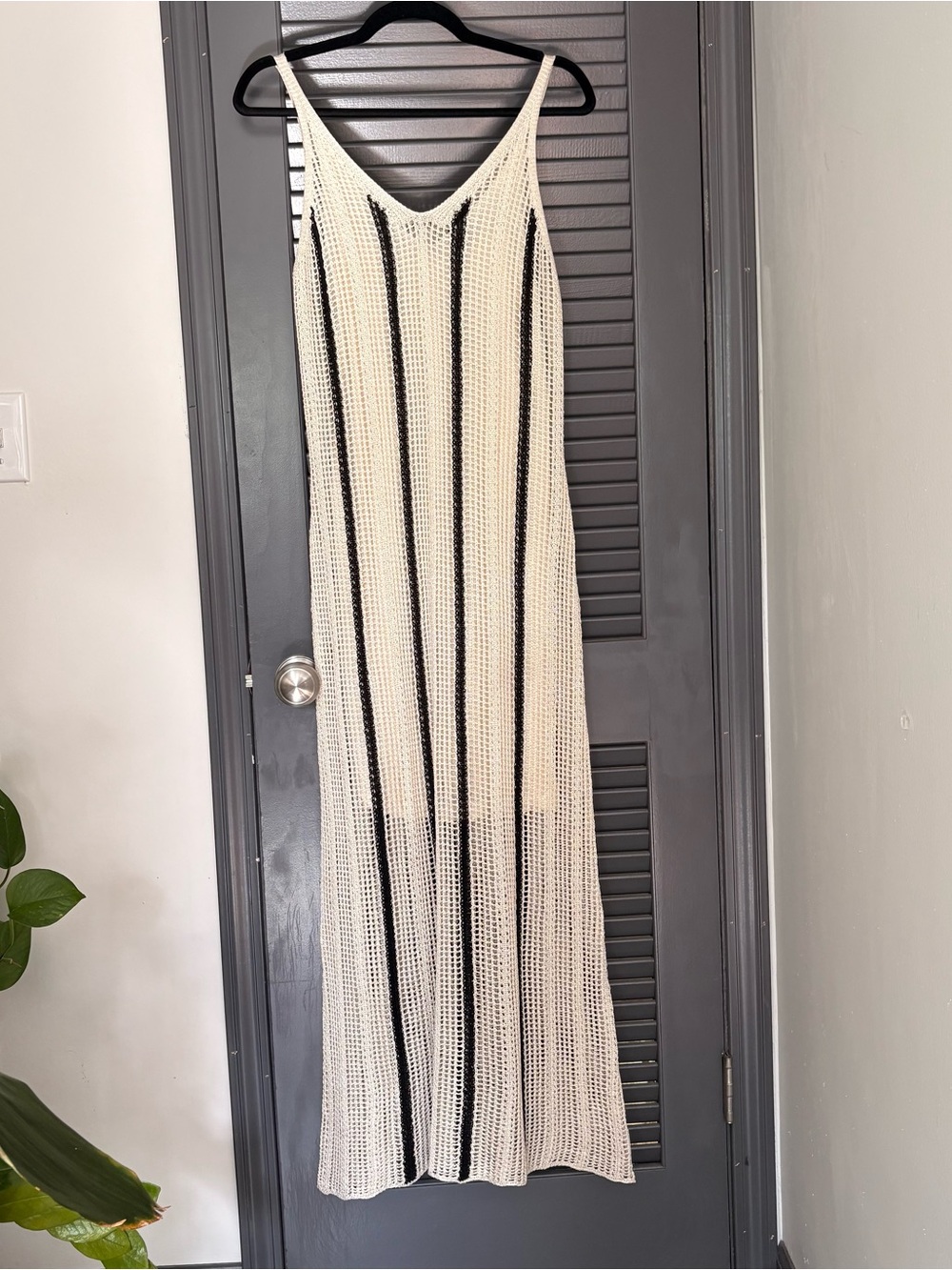 a new day Cream Maxi Dress with Black Vertical Stripes